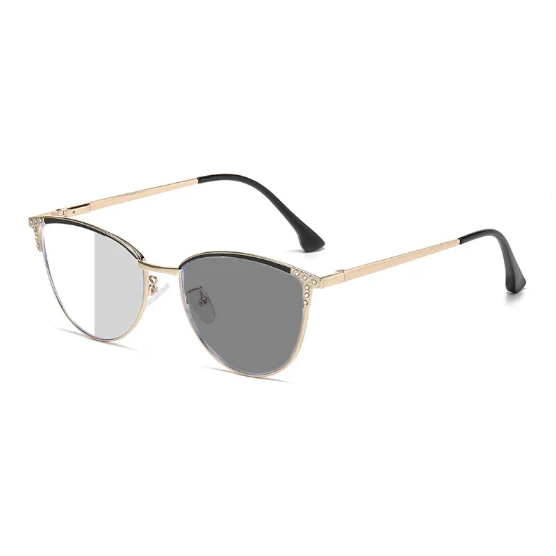 Neue klassische Cat Eye photochrome Damen-Myopie-Brille, fortschrittliche Mode, neutrale Diamant-Intarsien, Anti-Blaulicht-Brille – Detail 8