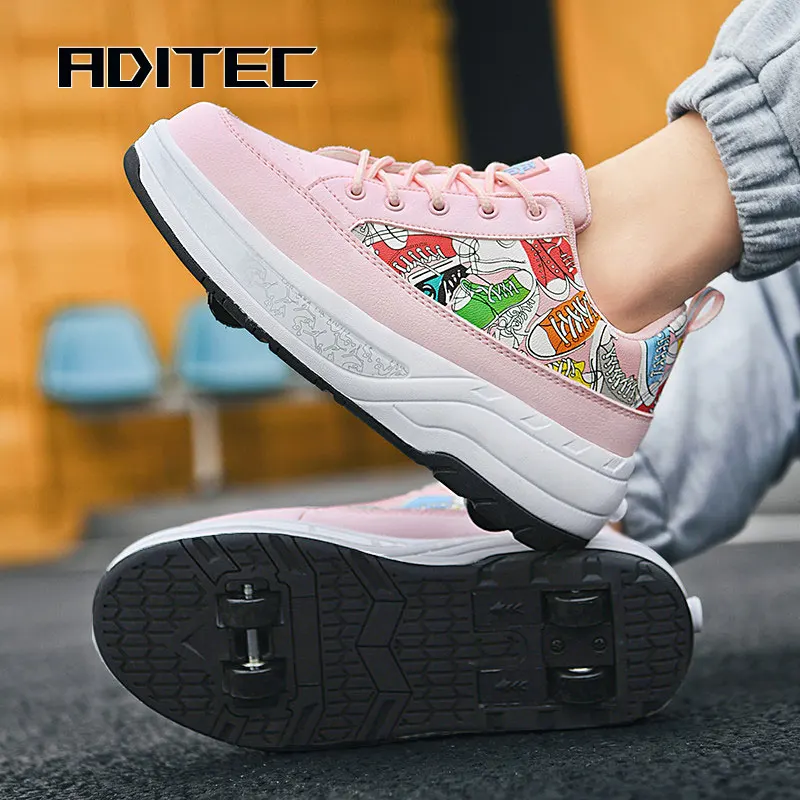 Adult Children Roller Skates Shoes Sneakers Men With Single Wheel Double Wheel Rollers Skate Shoes Tennis Shoes Walking Shoes