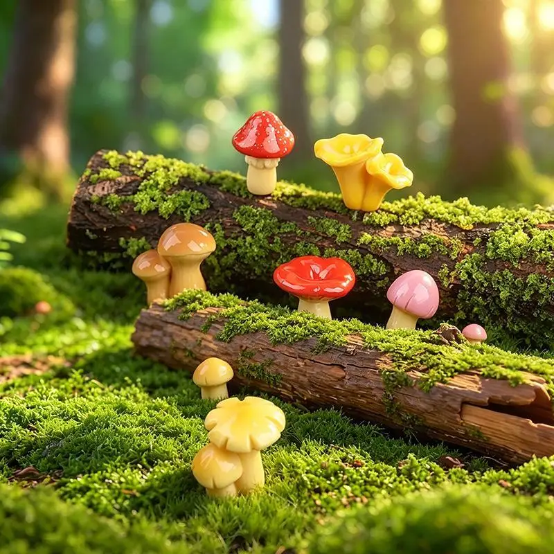 Mini Resin Mushroom Ornament Bright Colored Tiny Decor for Fairy Garden Aquarium Dollhouse Window Sill Desk Decoration