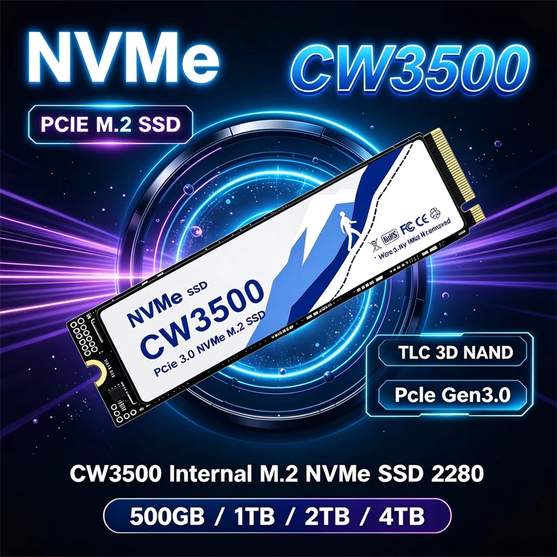 SSD M.2 2280 NVMe CW3500 PCIe 3.0, 500 GB, 1 TB, 2 TB, 4 TB, disco de estado sólido interno de alta velocidade para portátil e computador de secretária.