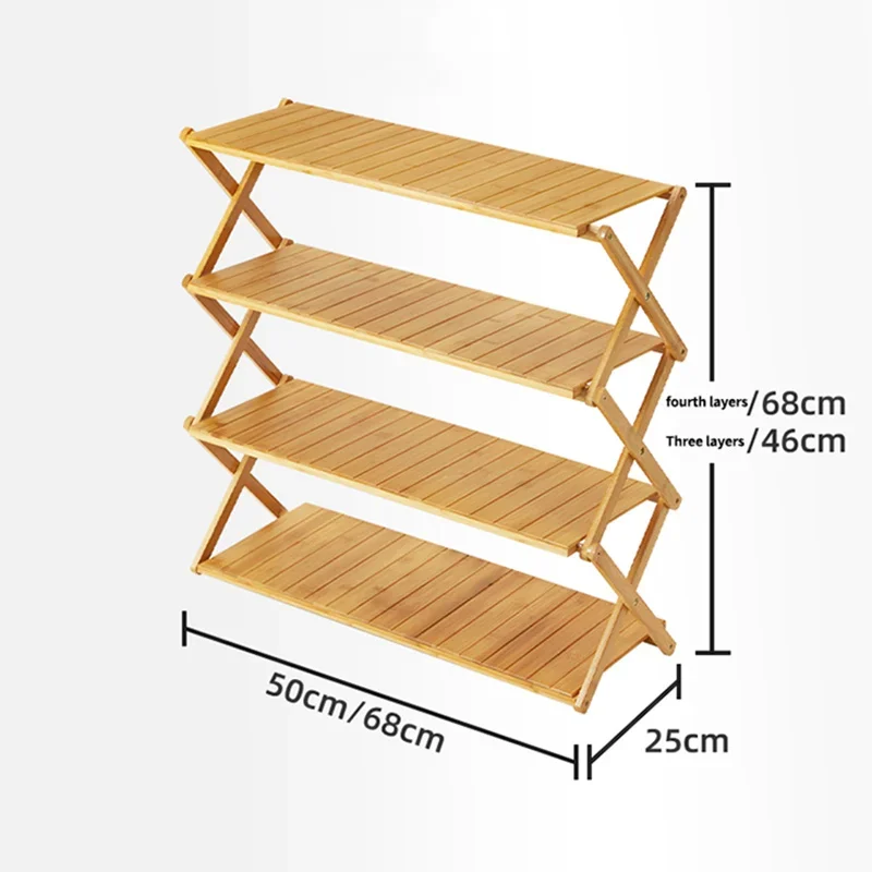 Dobrável Camping Bamboo Shelf Rack, cremalheira de armazenamento dobrável ao ar livre, sapato de mesa portátil, 3 Plies, 4 Plies