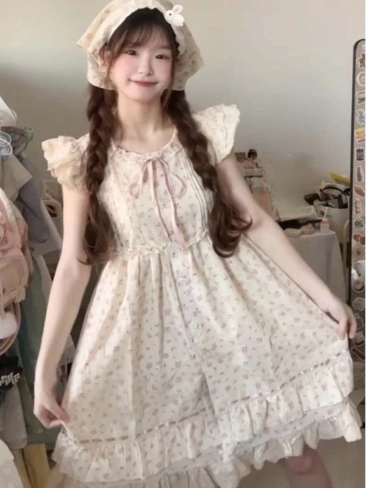 Japanese Kawaii Lolita Dress Pure Color Elegant Sweet Fairy Short Party Dress Summer Vintage Clothing Y2k One Piece Dress Korean - Image 3