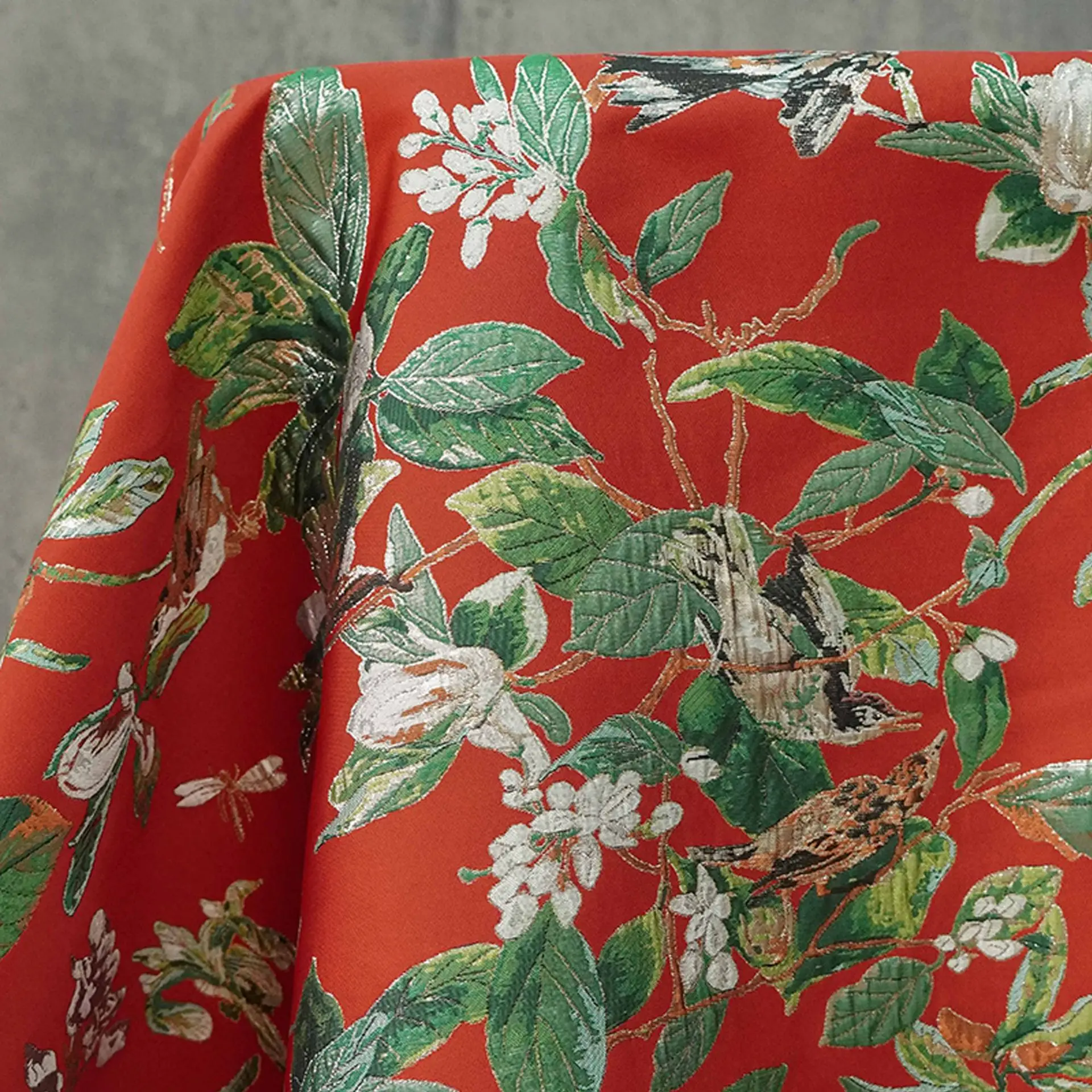 

Chinese Style Gold Silk Embossed Floral and Bird Yarn Dyed Jacquard Fabric Cheongsam Dress Jacket Decorative Sewing Fabric