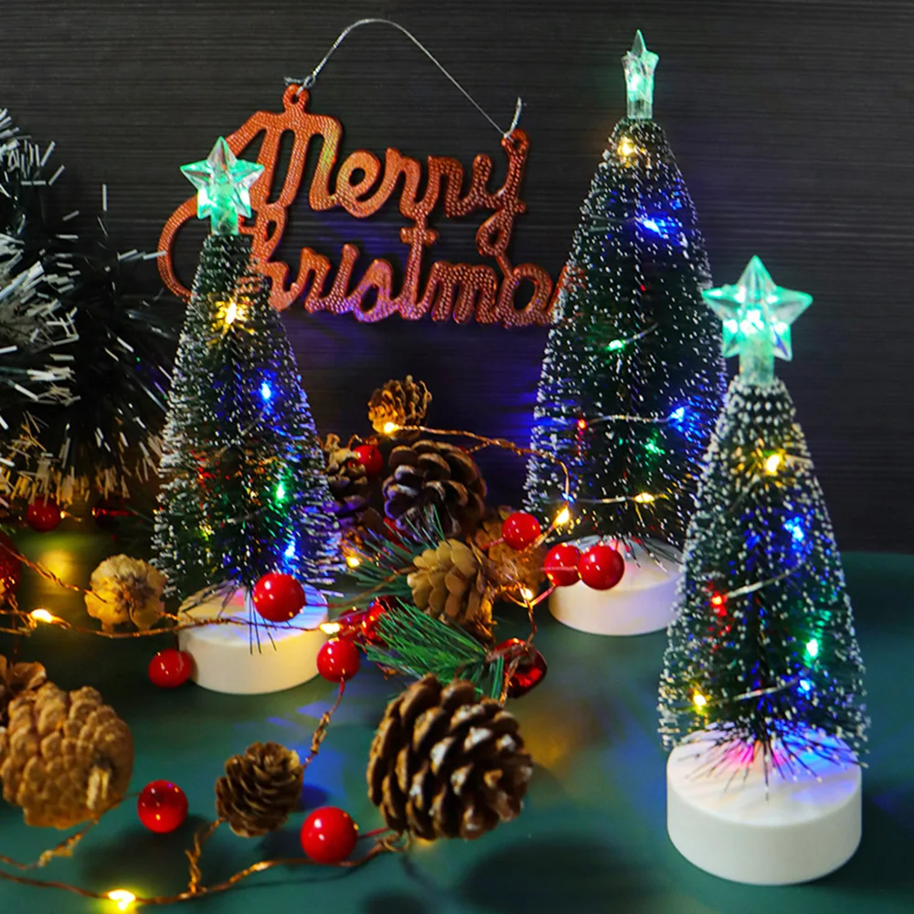 Artificial Mini Wooden Christmas Tree Blue Green White Gold Tower Pine Small Sisal Christmas Tree Tabletop Ornament Decor