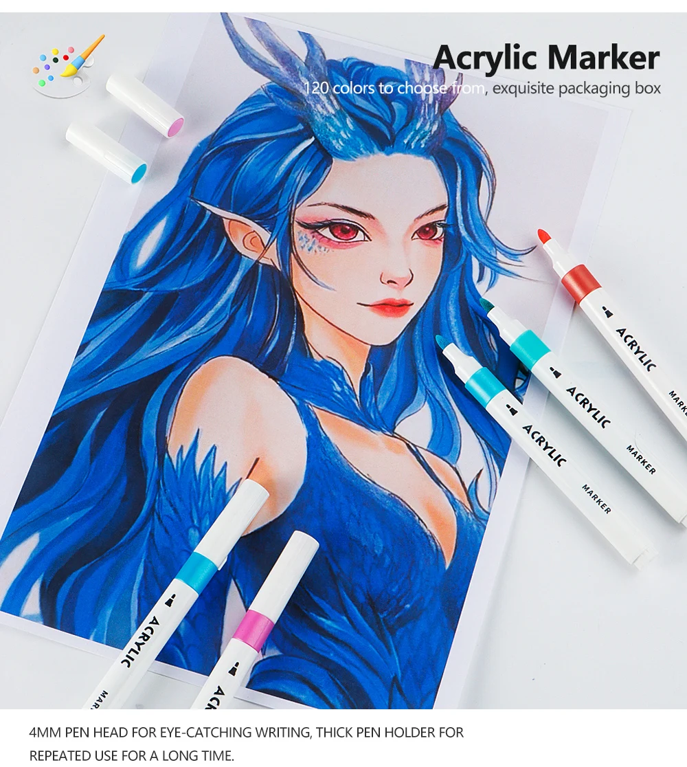 Kunstmarker mit 12–120 Farben, Hartspitze, Acrylmarker zum Malen, Zeichnen, DIY, CD-Becher für Studenten, Anfänger, Kunst, Schulbedarf – Detail 8
