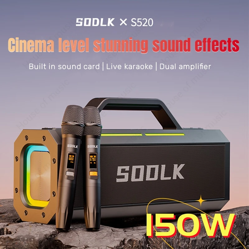 SODLK 150W High Power Wireless Karaoke Bluetooth Speakers Stereo Surround Subwoofer Portable Home Theater Sound With Mic Boombox