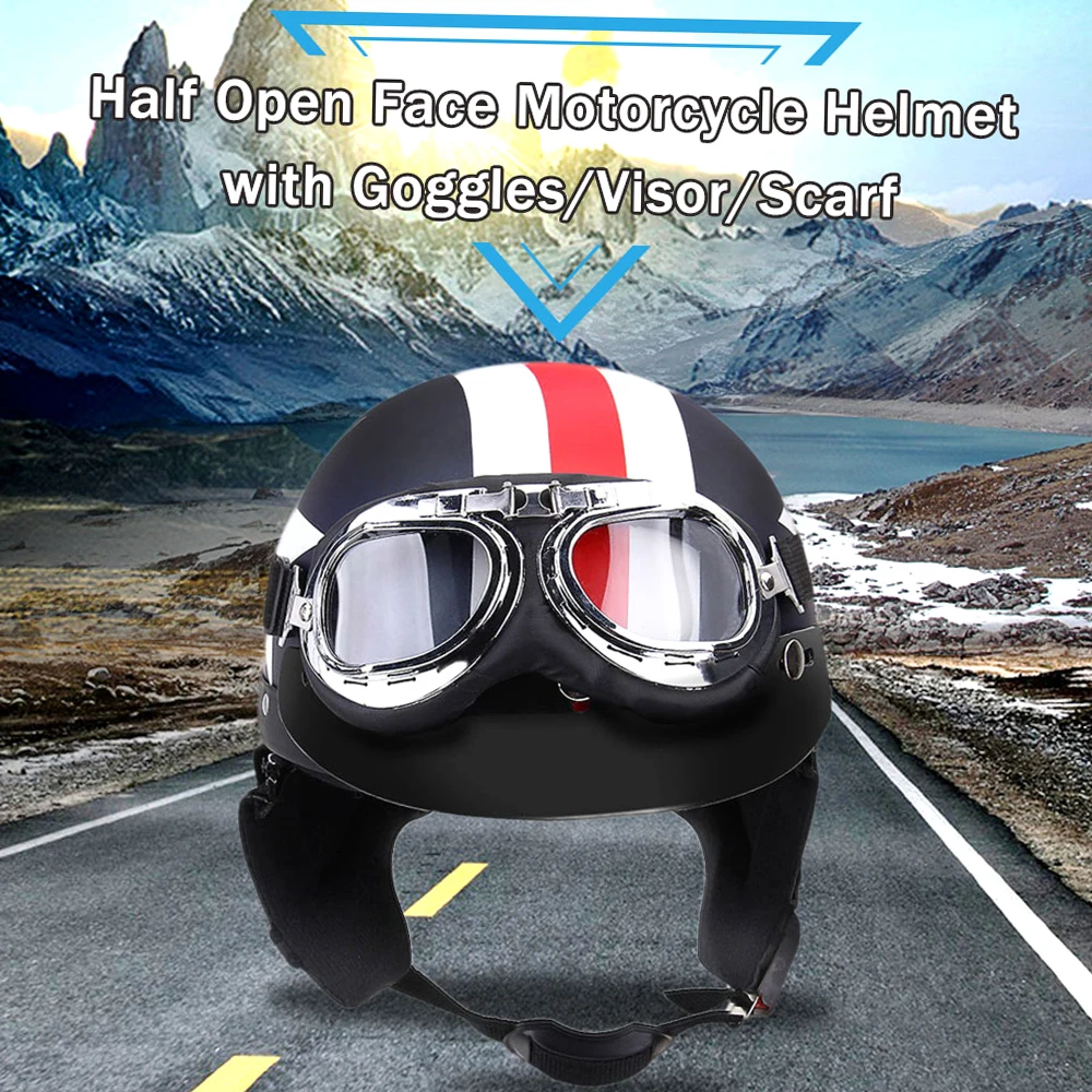 Motorcycle Helmet Half Open Face Retro Vintage Style Moto Casco Capacete Moto Helmet with Visor UV Goggles Motocross Motorbike