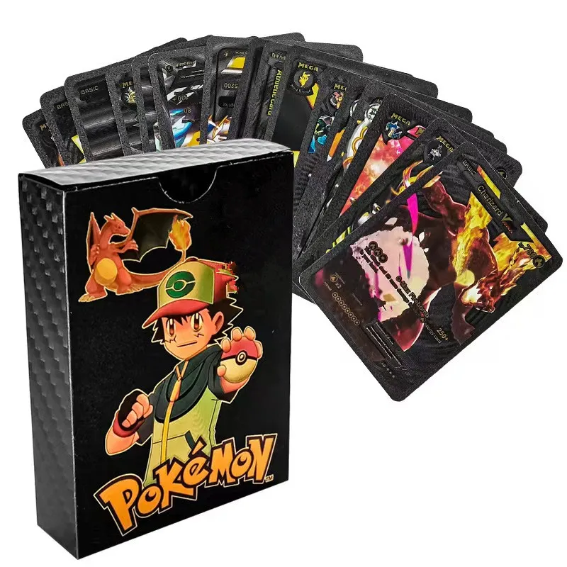 Pokémon Pikachu Coleção Cards, Ouro, Prata, Preto, Vmax, GX, Vstar, Inglês, Espanhol, Francês, Alemão, Battle Card, Brinquedos Presentes, 27-110Pcs