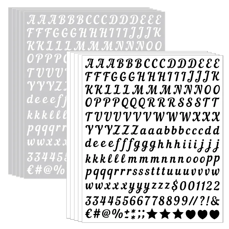 0.5 Inch Handwritten Black White Vinyl Self‑Adhesive Letter Stickers, Arts Crafts for Hand Account Gift DIY Decors