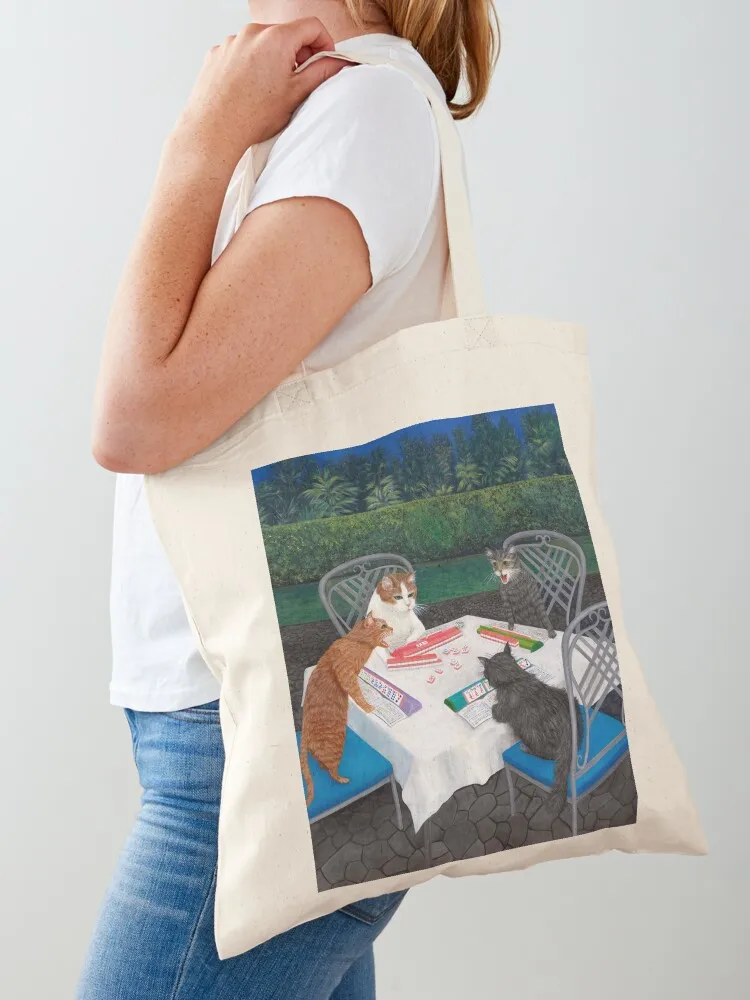 

Cats Playing Mahjong in the Garden Tote Bag Women's beach bags Customizable tote bag great bag Women's shopper