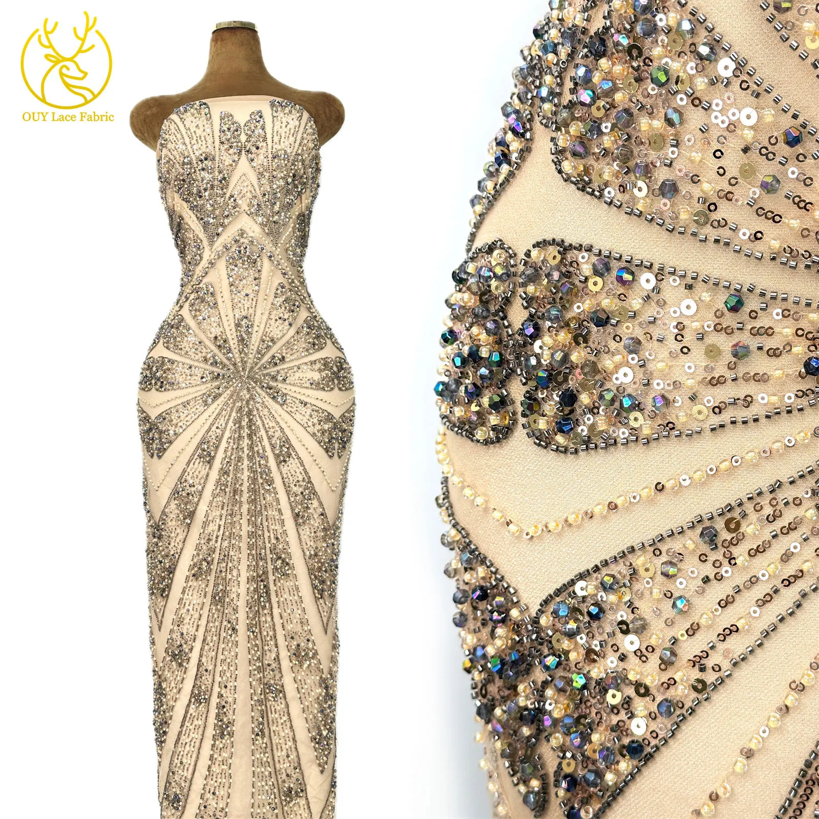 

Luxury African Handmade Heavy Beaded Sequins Lace Fabric 2026 Exquisite French Tulle Mesh Lace Fabric for Party Dresses 5 Yards