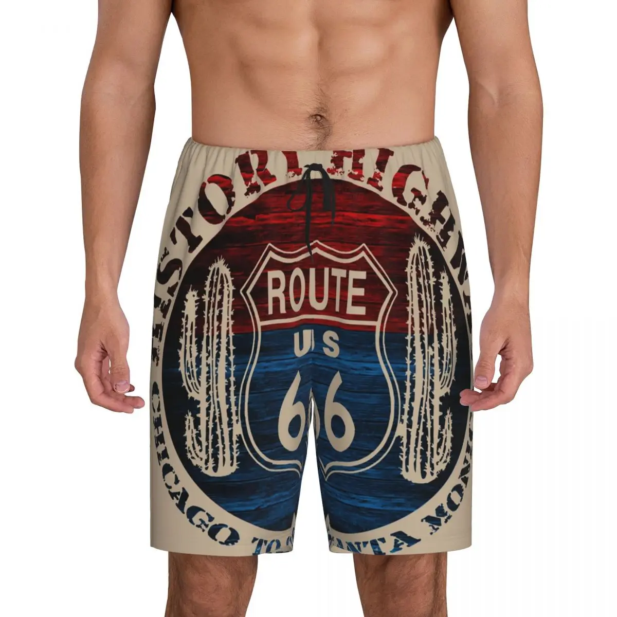 

Custom Men's Route 66 The Great America Road Vintage Trip Perfect Gifts Pajama Bottoms Sleepwear Pjs Sleep Shorts with Pockets