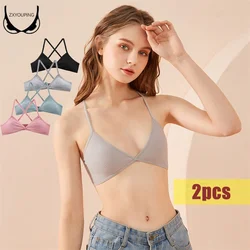 Lady  Ultra-thin Version Lingerie Triangle Cup Bralette Sexy Deep V Cross Back Comfortable and Breathable Underwear Large Size
