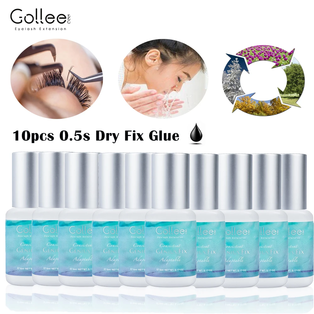 

Gollee 10PCS All-weather 0.5S Dry Eyelash Extension Glue Waterproof Oil Proof Professional Eyelash Glue Golle Adhesiver Eyelash