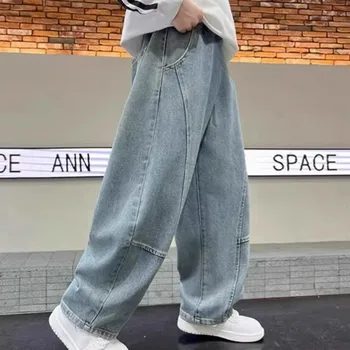 4-12Years Boys Jeans New Wide Straight Leg Denim Pant Children Spring Autumn Big Kids Handsome Cotton Sports Pants 5