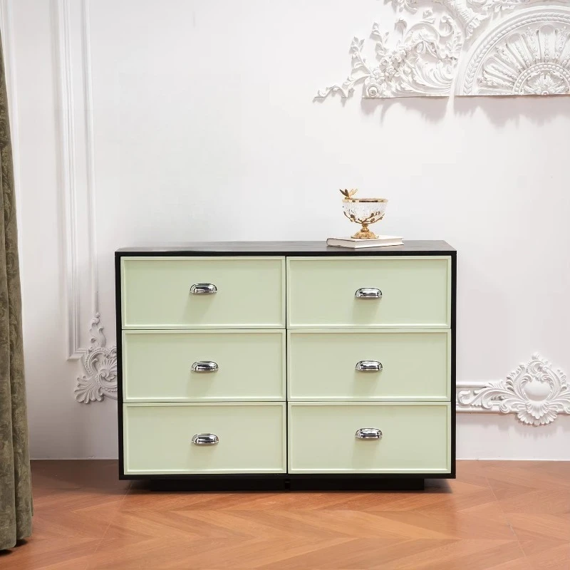 Modern light green wood chest of drawers with chrome handle, 6 drawer dresser, modern bedroom locker