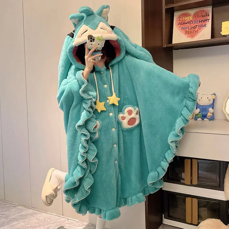 hatsune-miku-winter-pajamas-thickened-and-warm-anime-peripherals-cartoon-cute-pajamas-comfortable-and-warm-kawaii-home-clothes