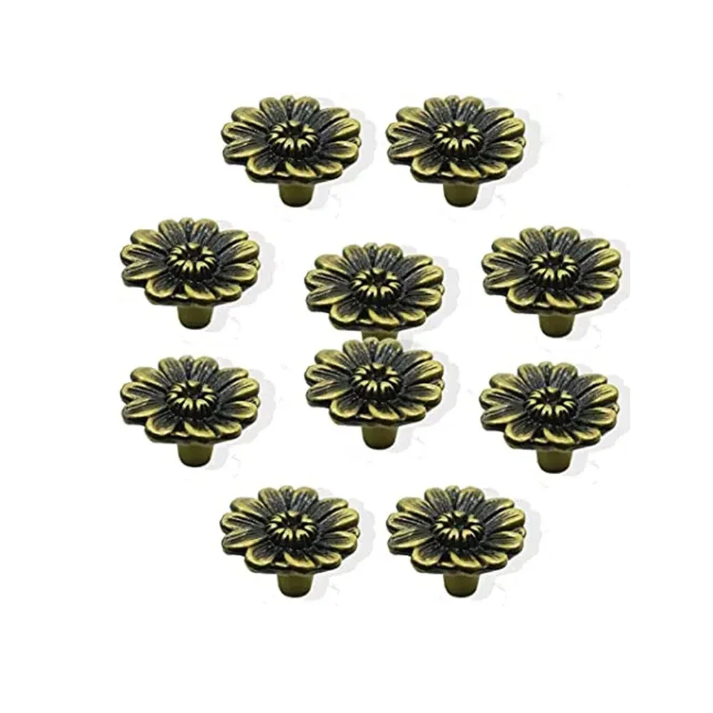 Cabinet Knobs Vintage Dressers Knobs 10 Pack Bronzed Daisy Floral Drawer Knobs with 3 Sized Screws for Furniture Antique Closet