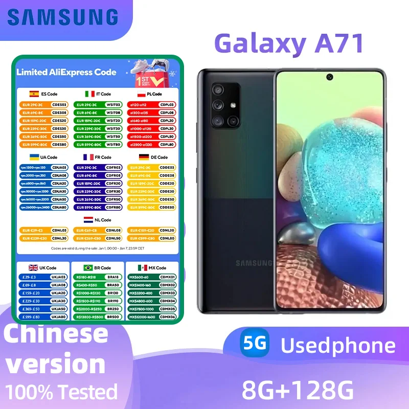 Samsung Galaxy A71 5g Smartphone Exynos 980 6.7inches Screen 6GB RAM 128GB ROM 64MP Camera NFC Android Used Phone