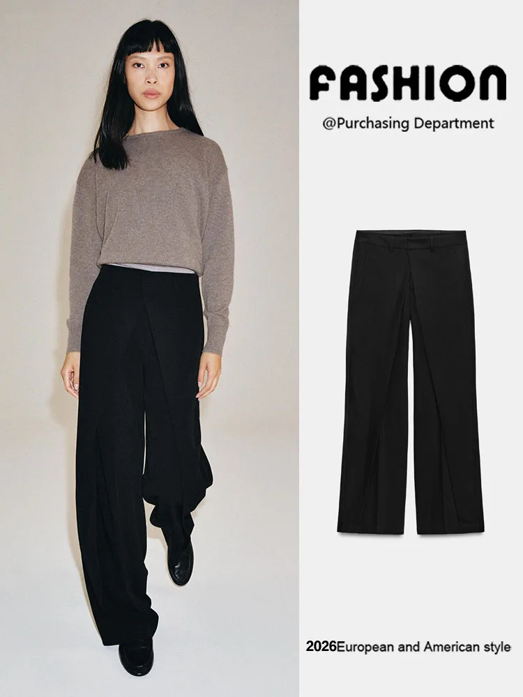 New Autumn Casual Loose Wide Leg Pants Women's Fashion Slimming Front Pleat Loose Fit Trousers Comfortable Casual Pants