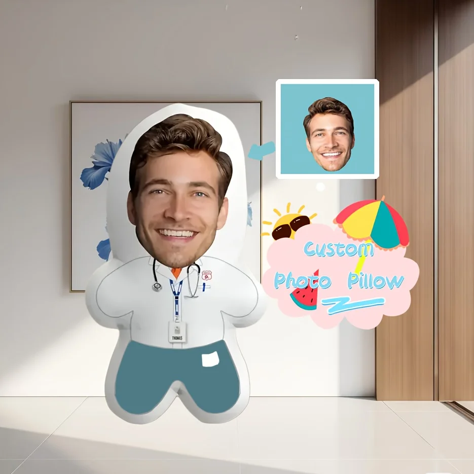 Customized 3D Printed Face-Changing Plush Pillow - Personalized Doctor Design Plush Cushion, Suitable Living Room Decoration, a