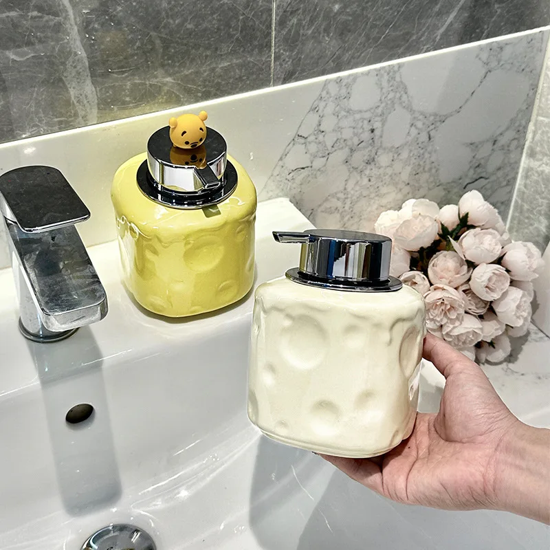 Creative Cheese Ceramic Lotion Bottle Shampoo Shower Gel Bottle Hand Soap Bottle Household Soap Dispenser Bathroom Supplies