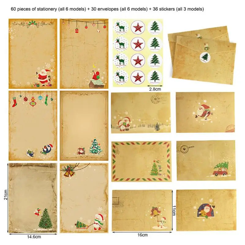 Vintage Christmas Kraft Letter Santa Claus Snowman Gift Envelopes Letter Pad Xmas Party DIY Invitation Greeting Cards Decor Noel