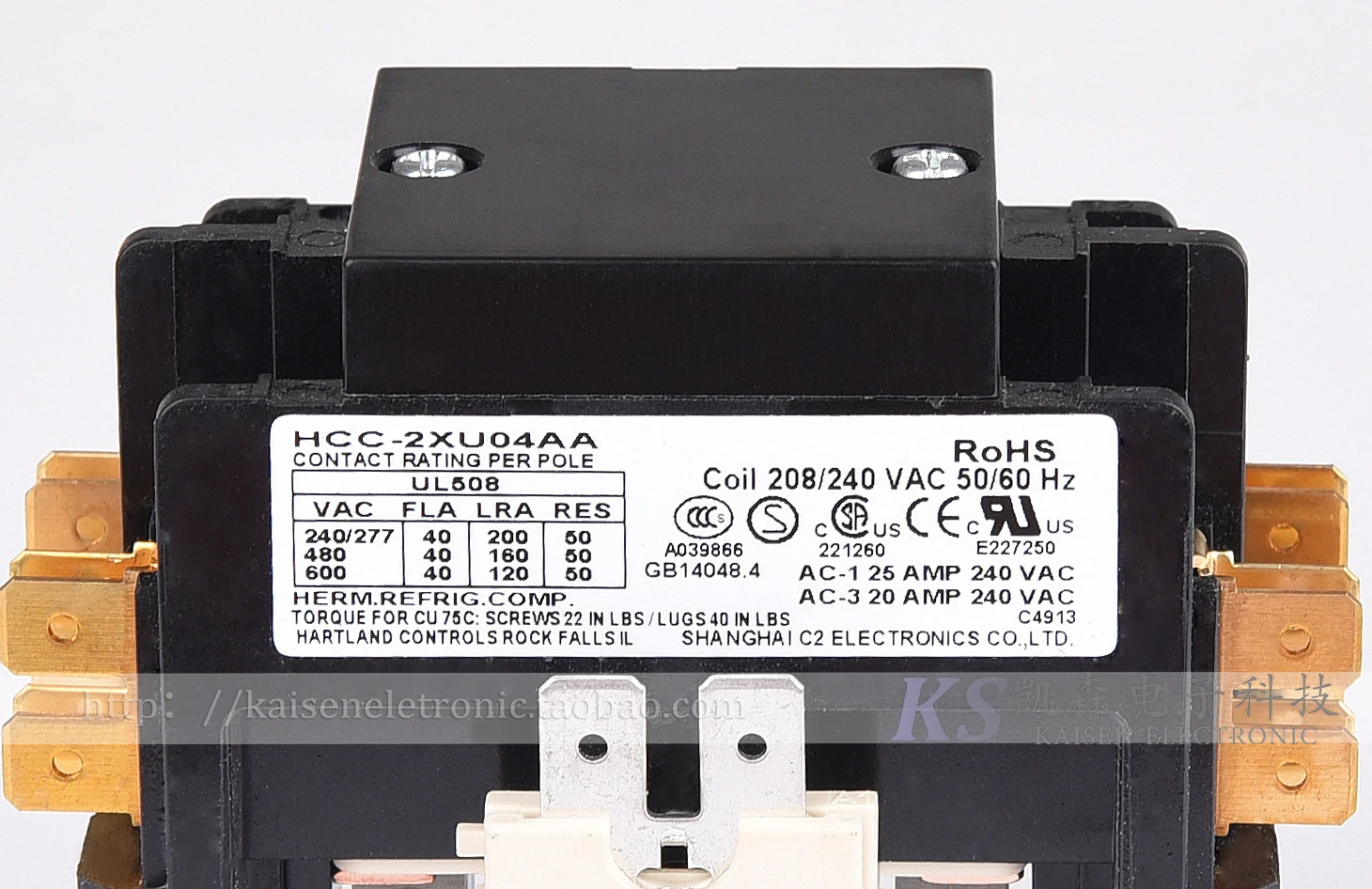 208V-240V 40A HCC-2XU04AA AC Contactor of Bipolar Two pole HVAC frying pan heat pump HCC2XU04AA