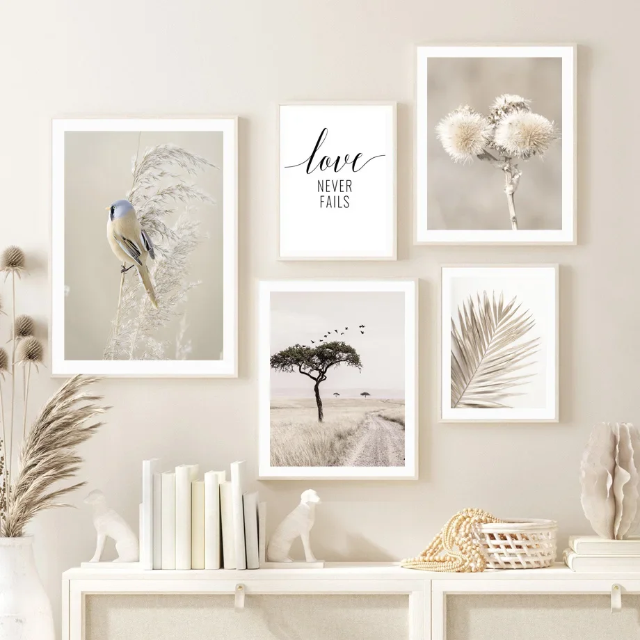 1pc Frameless Modern Simple Wall Art Hare's Tail Grass Reed Palm Leaf Dandelion HD Canvas Print Poster Home Living Room Bedroom