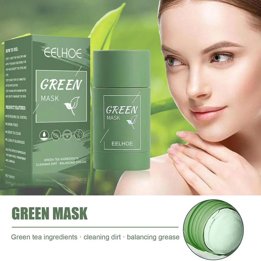 Maschera detergente per tè verde maschera solida pulisce in profondità punti neri pulizia Stick di fango controllo dell'olio pellicola di fango di tipo striscio cura della pelle del viso