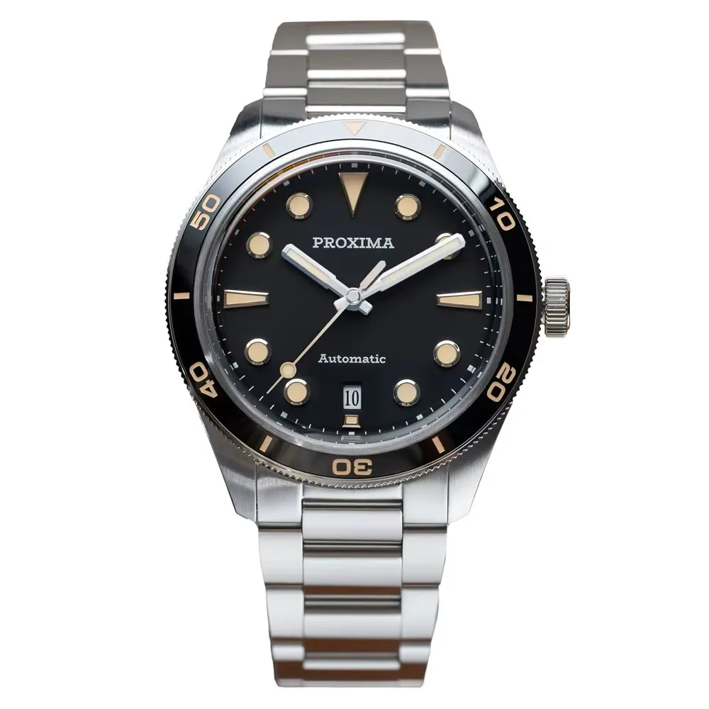 Proxima PX1697 39 mm Herrenuhr, weißes Emaille-Zifferblatt, Bubble Sapphire PT5000 SW200, automatische mechanische Vintage-Uhren, 20 Bar, leuchtend