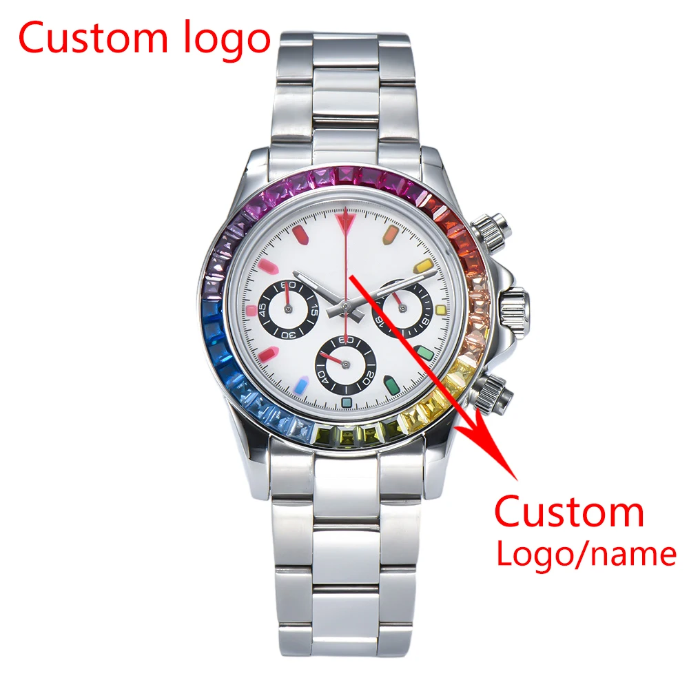 

Custom Logo 39mm Mens watch Luxury Brand Stainless Steel Case Moonwatch For Mens Business Chronograph VK63 quartz movement