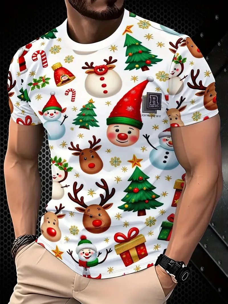 

Christmas Funny X'mas Theme Pattern 3D Printing Men's T-shirt Fashion Short Sleeve Breathable T-shirts Sports Loose Men Clothing