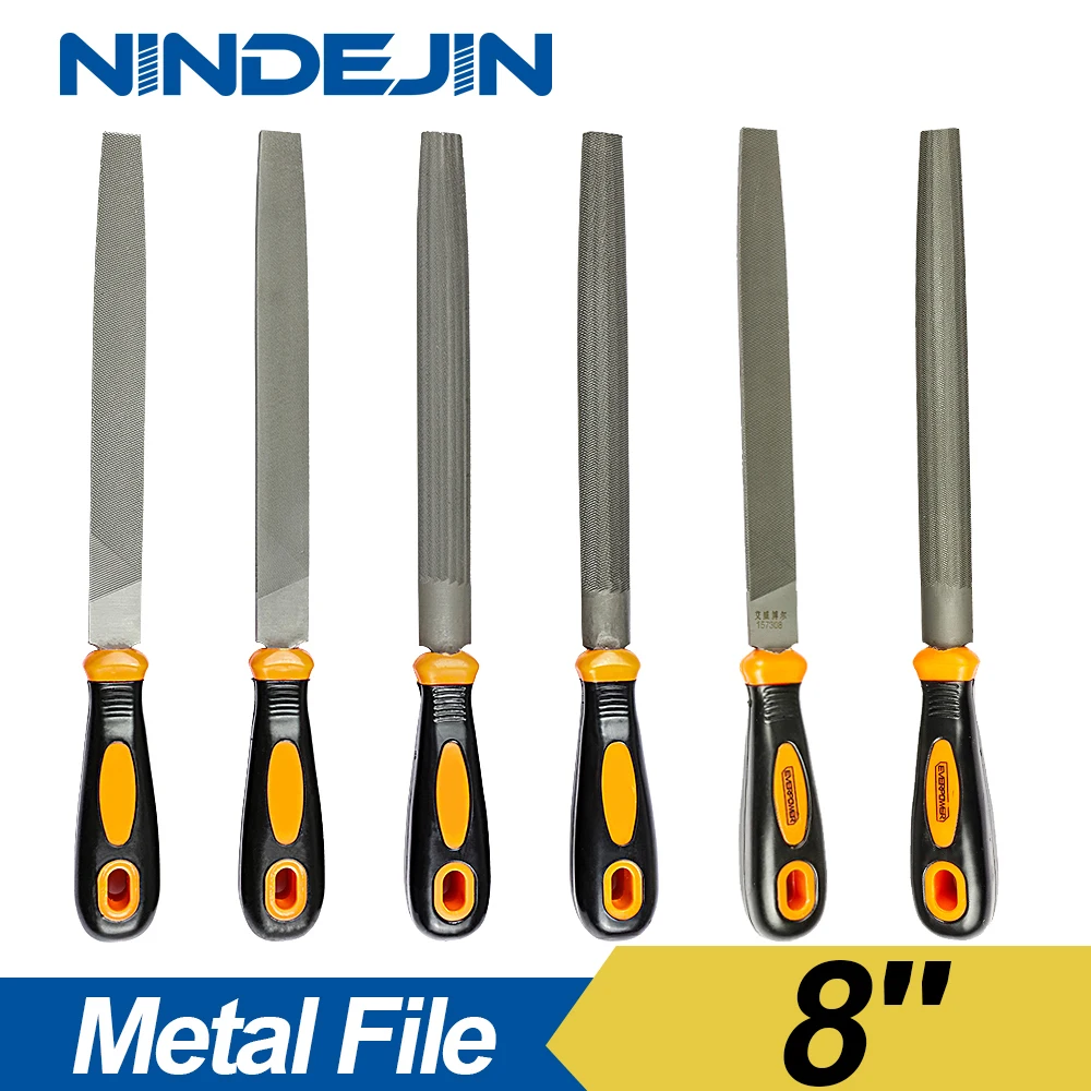 NINDEJIN 1pc woodworking metal file T12 steel 8 inch half-round flat hand file fine/medium/coarse toothed wood rasp file