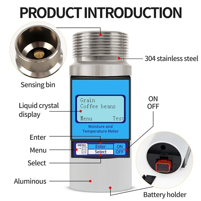 

-ABAB Multi-Language Smart Digital Grain Moisture Meter Humidity Tester For 37 Kinds Grains Coffee Wheat Seeds Hygrometer