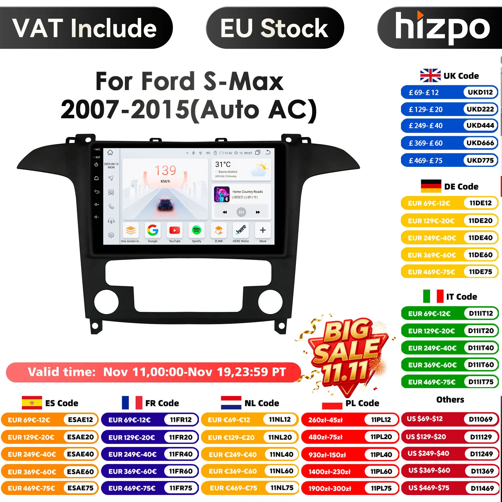 4G-LTE AI 2Din Android for Ford S Max S-MAX 2007-2015 Car Radio Multimedia Video Player Stereo Navigation GPS Carplay Autoradio