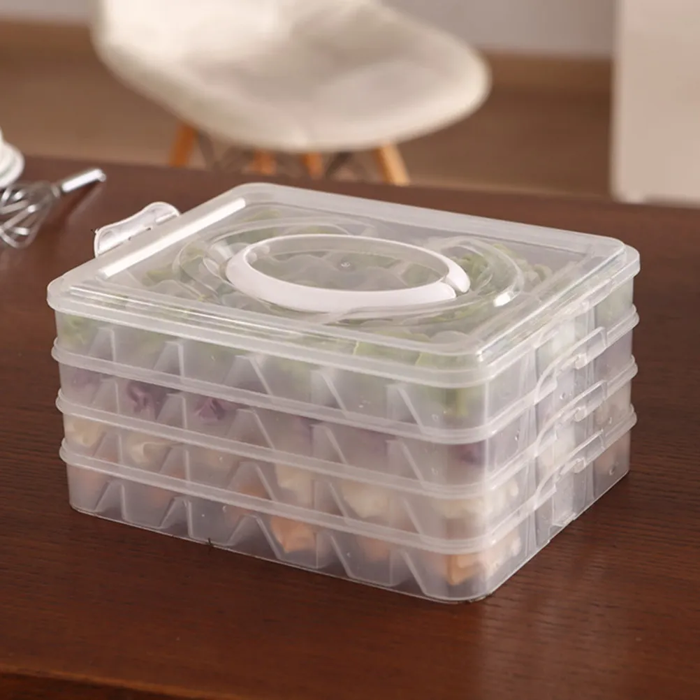 Four Layer Refrigerator Dumpling Storage Box Transparent Large Capacity Portable Stackable Dumpling Holder Organizer Container
