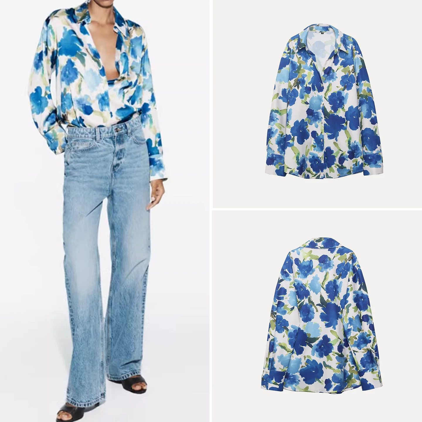 

2025 Winter New Women's Faion Personali Long Sve Turn-down Collar Floral Print irt Loose Fit Regular Sve Length