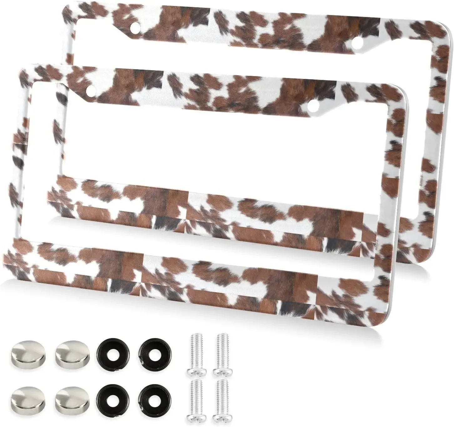 

Cow Texture Pattern Car License Plate Frame 2 Pack License Plate Holder with 2 Holes Car Tag Frame for Women Men US Vehicles