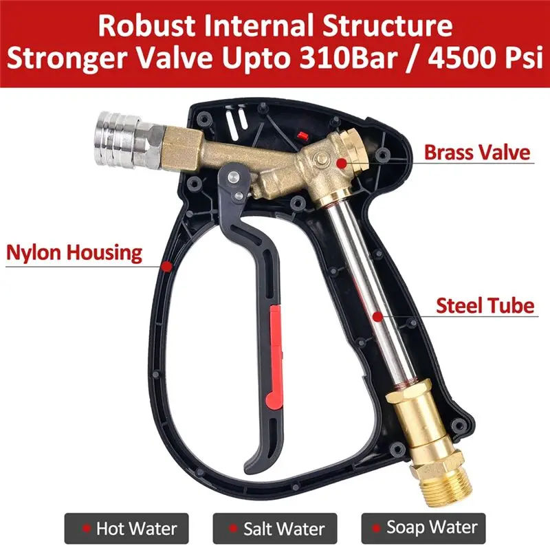 A65P-Pressure Washer Swivel Gun With M22 Inlet-14Mm Up To 4500PSI - With 3/8Inch Quick Connect,Pressure Washer Foam Cannon