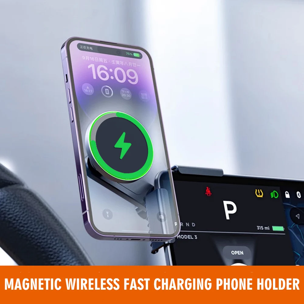 Foldaway Car Phone Mount Holder 15W Magnetic Magsafe Macsafe Wireless Charger for Tesla Model 3 Y X S BYD Atto 3 Accessories