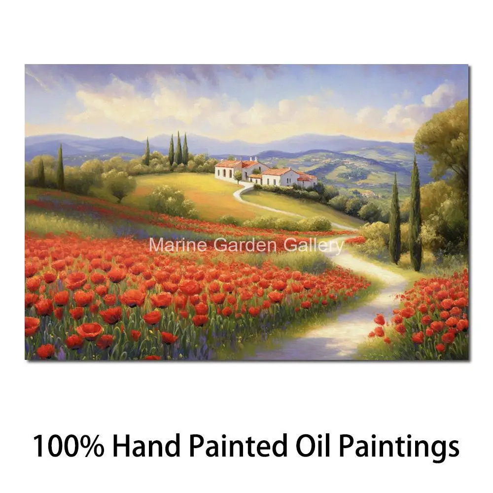 Large Canvas Art Italian Village Landscape Wall Picture Hand Painted Oil Painting Modern Artwork for Sitting Room Decor Romantic