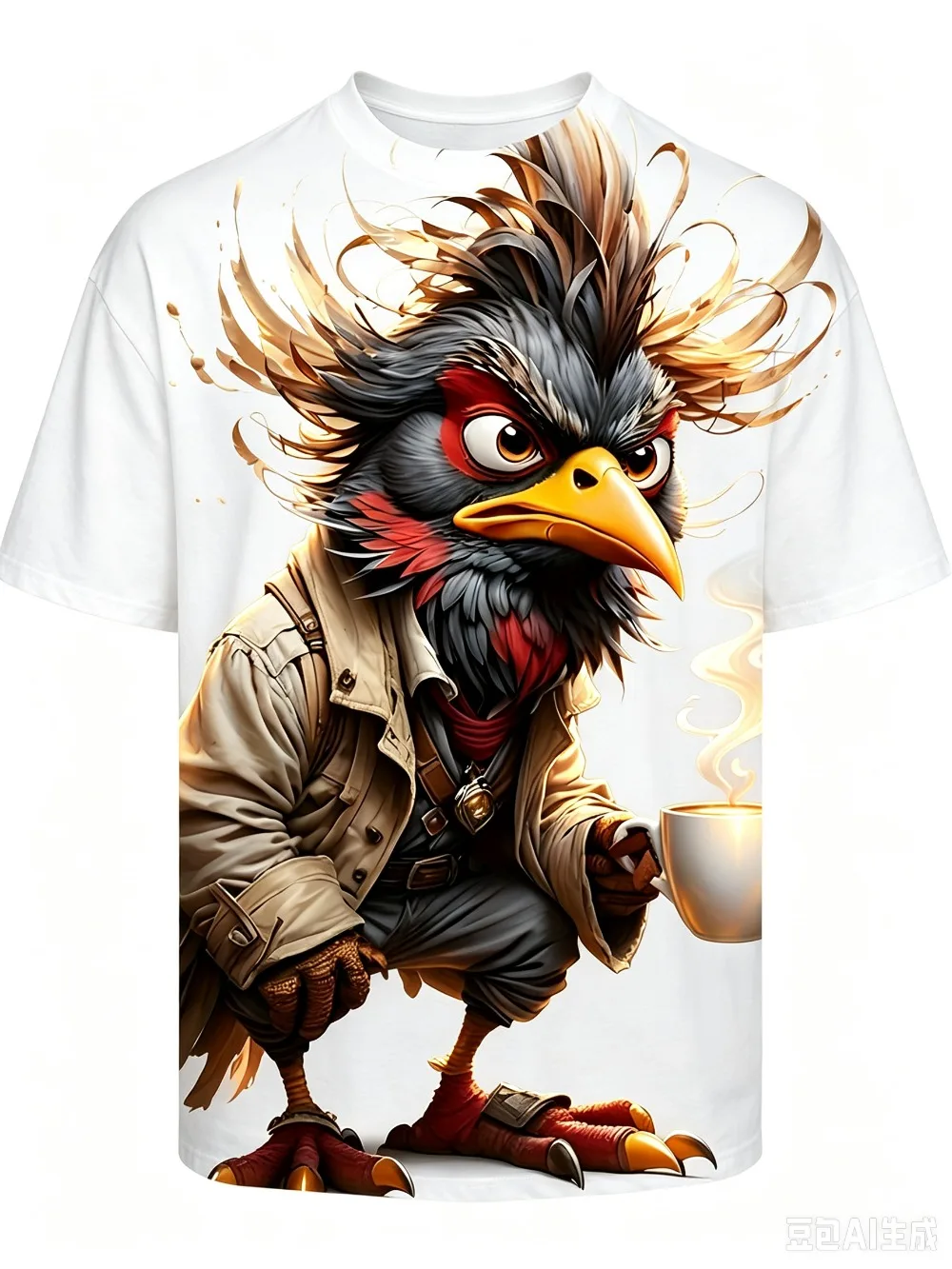 The Rooster Is Holding A Cup of Coffee 3D Printed Men T-shirt Casual Comfortable Breathable and Quick-dry Outdoor Activities Top view 3