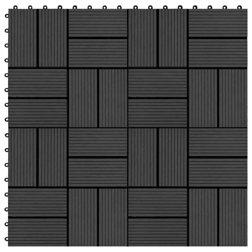 11 pcs WPC Decking Tiles 11.8x11.8 inches - Black, 1 sqm for Outdoor Flooring