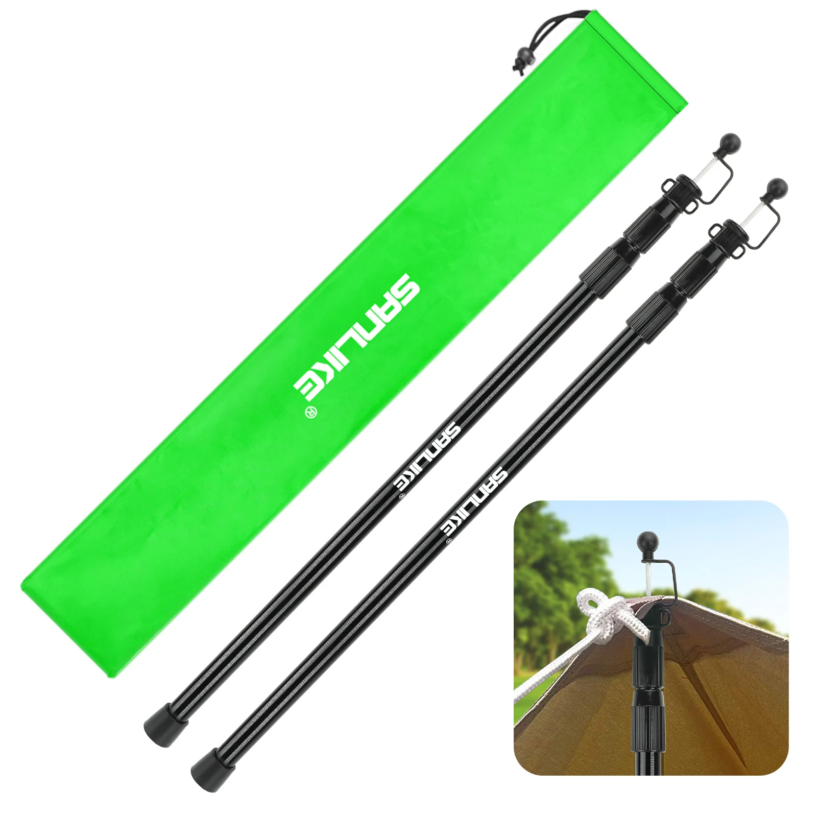 

SANLIKE 2.15m 2 Pcs Retractable Stainless Steel Pole Head with Silicone Head Cover Retractable Fibreglass Pole Camping Tools