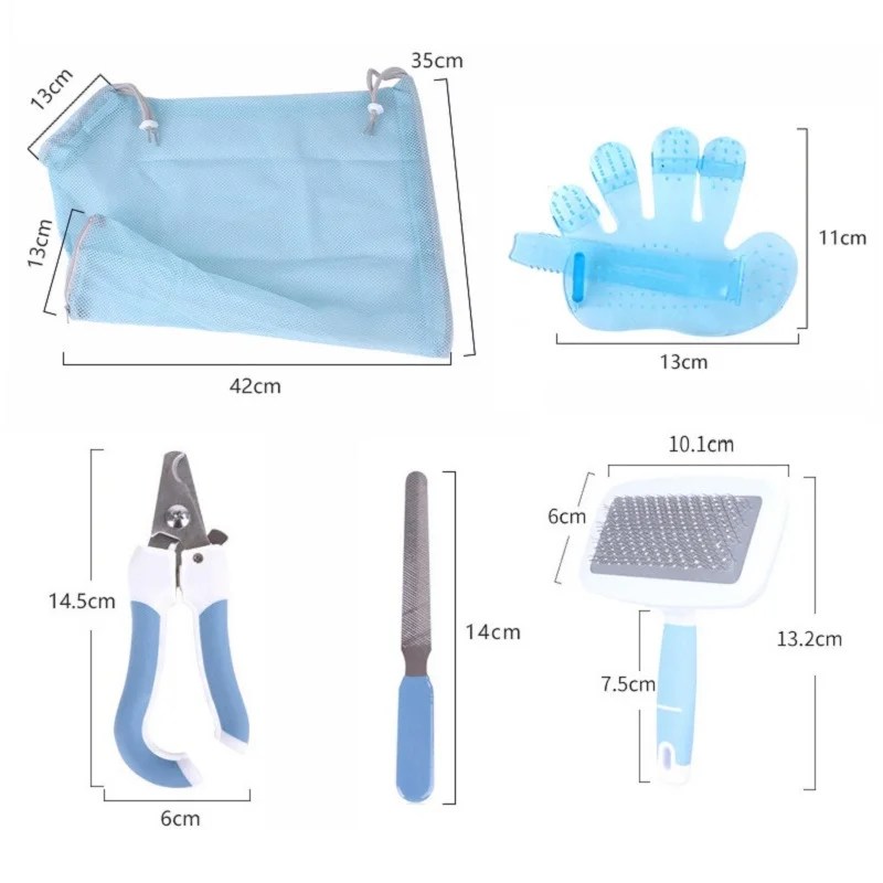 6pcs/lot Mesh Cat Grooming Set Bathing Bag Comb Glove Cats Washing Bags For Pet Nail Trimming Injecting Anti Scratch Bite