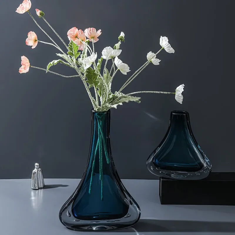 Modern Glass Vase for Living Room Decor Light Luxury Flower Arrangement Ornament Soft Home Atmosphere Dining Table