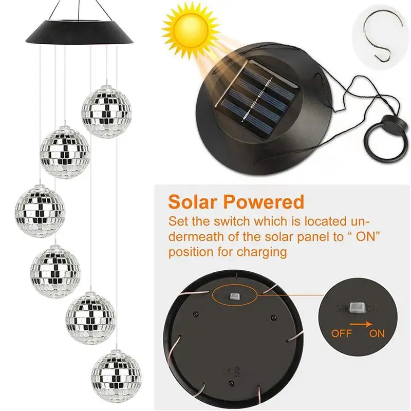 Groove under the Stars Solar Powered Disco Mirror Ball Lamp Rainproof Wind Chime Lights for Outdoor Garden and Yard Decors