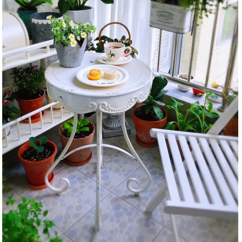 American Retro Flower Stand Wrought Iron Do Old  Storage Shelf Courtyard Balcony Side Table Versatile And Practical Plant Shelf