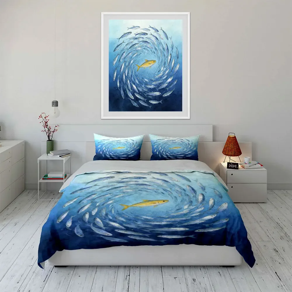 Fish-Inspired Art Decor Set Soft Comfortable Duvet Cover Bedding Set Included 1*Duvet Cover & 2*Pillowcases, gift